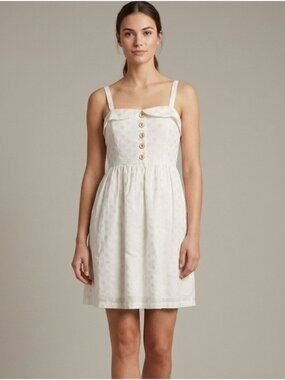 Anthropologie Maeve Ivory Button-Front Sundress Size Small Pin-up 50s Preppy